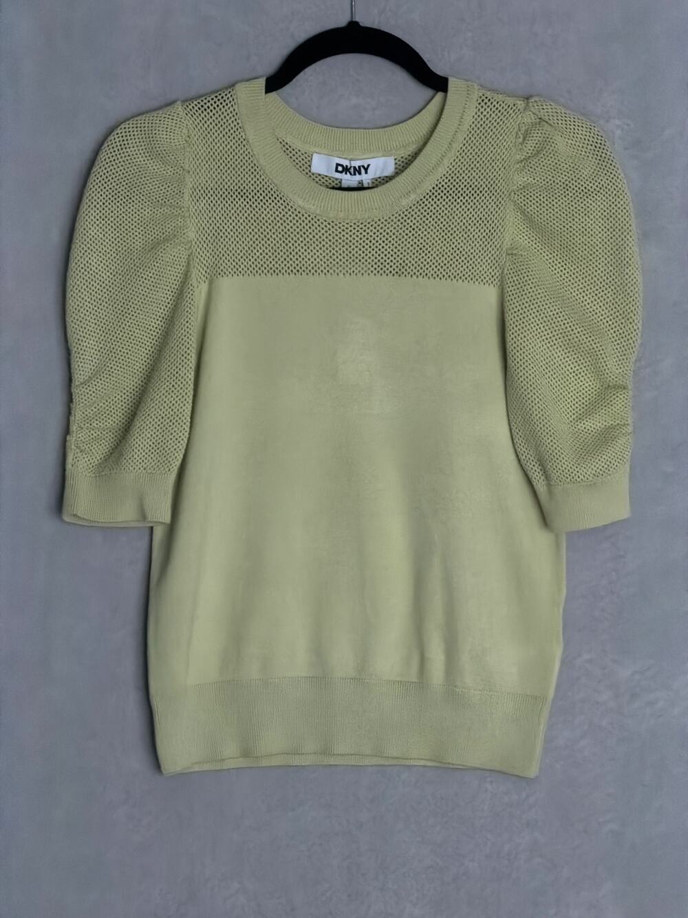 DKNY Short Puff Sleeve Sweater Pullover in Tea Green Women's Small NEW